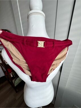 BCBGMaxAzria Maroon Bikini Bottom with Gold Accent